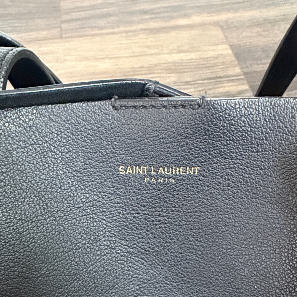Saint Laurent Black Leather Tote with Gold YSL Charm and Pouch - Picture 2 of 16